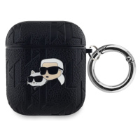 Pouzdro Karl Lagerfeld PU Embossed Karl and Choupette Heads Apple AirPods 1/2 Black