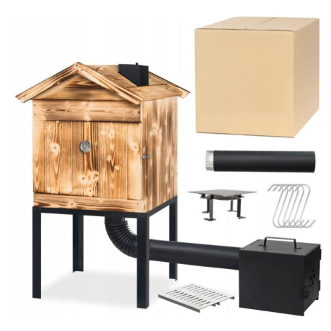 TOPKING Zahradní dřevěná udírna 120 cm opálená s XL topeništěm a kovovým komínem - Grill&Smokeho