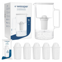 Skleněná filtrační konvice Wessper 3l Bílá 6x Filtr aquaclassic 77g