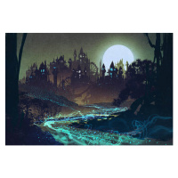 Ilustrace landscape with mysterious river,full moon over, Grandfailure, 40 × 26.7 cm