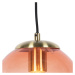 Art deco závěsná lampa mosaz s růžovým sklem 20 cm - Pallon