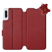 Flip pouzdro na mobil Samsung Galaxy A50 - Tmavě červené - kožené - Dark Red Leather