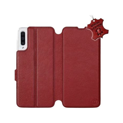 Flip pouzdro na mobil Samsung Galaxy A50 - Tmavě červené - kožené - Dark Red Leather