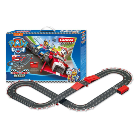 Autodráha Carrera GO!!! 63514 Tlapková Patrola/Paw Patrol 4,3m + 2 formule v krabici 54x36x7cm