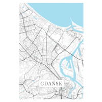 Mapa Gdansk white, (26.7 x 40 cm)