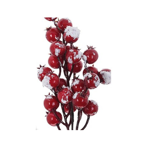 H&L Větvička s bobulemi 37 cm, zasněžená, červená, velké jeřabiny