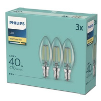 Philips LED classic 4.3-40W, E14 2700K, 3ks