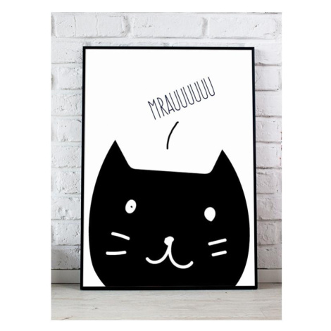 Bílý dekorační plakát s černou kočkou