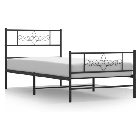 vidaXL Kovový rám postele s hlavovým a nožním čelem černý 107 x 203 cm