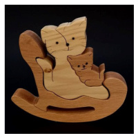 AMADEA Dřevěné puzzle houpací kočka, masivní dřevo dvou druhů dřevin, 14 cm