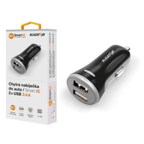 Chytrá nabíječka do auta ALIGATOR 3.4A, 2xUSB, smart IC, černá