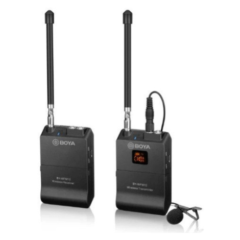 BOYA BY-WFM12 bezdrátový mikrofonní 12kanálový VHF systém vysílač, přijímač a lavaliérový mikr