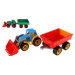 Traktor/nakladač/bagr s vlekem se lžící plast na volný chod 2 barvy v síťce 16x61x16cm