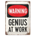 Plechová cedule Warning! - Genius at Work, (30 x 40 cm)