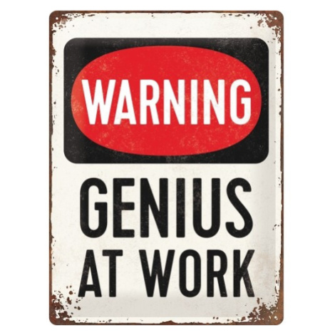 Plechová cedule Warning! - Genius at Work, (30 x 40 cm) POSTERSHOP