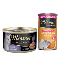Miamor Feine Filets konzerva v želé 6 x 100 g + Miamor Vitaldrink 185 ml - světlý tuňák & kalamá