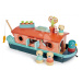 Dřevěná loďka Little Otter Canal Boat Tender Leaf Toys s 3 figurkami vyder a doplňky