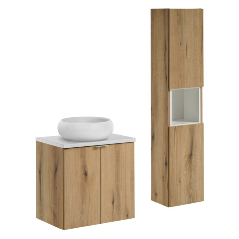 Comad Koupelnová sestava Nova Oak II s deskou, umyvadlem a skříňkami 60 cm dub evoke/bílá