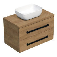 Koupelnová skříňka s černou úchytkou a krycí deskou SAT Cube Way 80x47,5x46 cm dub Hickory mat C