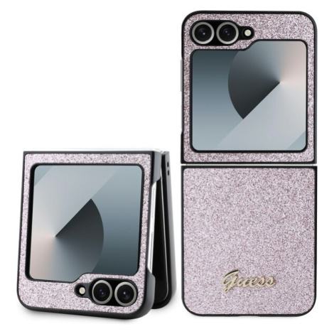 Guess PC/TPU Glitter Flakes Metal Logo kryt Samsung Galaxy Z Flip 6 růžový