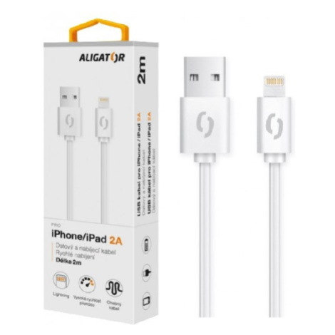 Datový a nabíjecí kabel ALIGATOR 2A pro iPhone, 2m, white