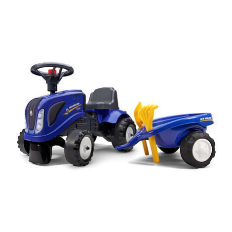 FALK Odrážedlo traktor Baby New Holland T7 s vozíkem a lopatou s hráběmi