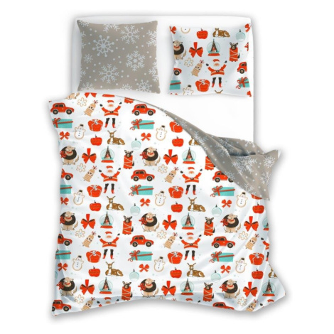 Faro Vánoční povlečení ze saténového mikrovlákna Holly Jolly 004 220x200 cm +2x 70x80 cm bílé/bé