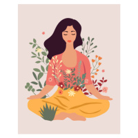 Ilustrace A woman meditates in a yoga, Usis, 30 × 40 cm