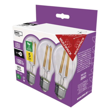 LED žárovka Filament A CLASS A60 / E27 / 5 W (75 W) / 1 060 lm / neutrální bílá EMOS