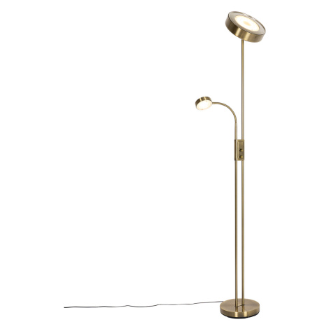Stojací lampa bronzová vč. LED a stmívače s lampou na čtení - Kelso QAZQA