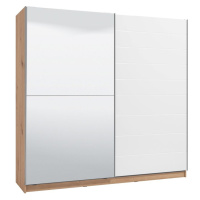 Dvoudveřová posuvná skříň se zrcadlem auri 220 - dub artisan/bílá