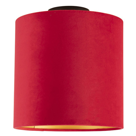 Stropní lampa s velurovým odstínem červená se zlatem 25 cm - černá Combi QAZQA