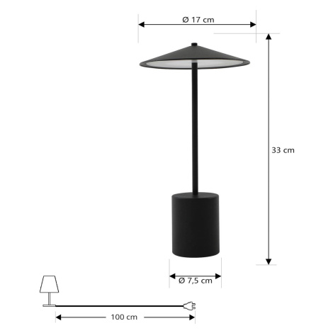 Lindby Nabíjecí stolní lampa Lindby Ayva LED, stmívatelná, černá