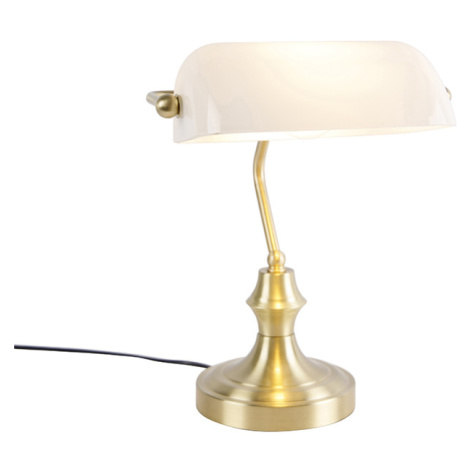 Klasická notářská lampa zlatá s opálovým sklem - Banker QAZQA