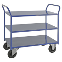 Kongamek Stolový vozík KM41, 3 etáže, d x š x v 1070 x 550 x 975 mm, modrá, 2 otočná kola s brzd