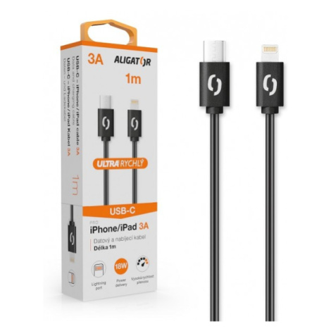 Datový kabel ALIGATOR POWER 3A, USB-C/Lightning, 1m, černá