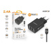 Aligator síťová nabíječka, 2x USB, kabel Lightning 2A, smart IC, 2, 4 A, černá