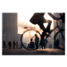 Fotografie Businessman on bicycle passing skyline La Defense, EschCollection, 40 × 26.7 cm