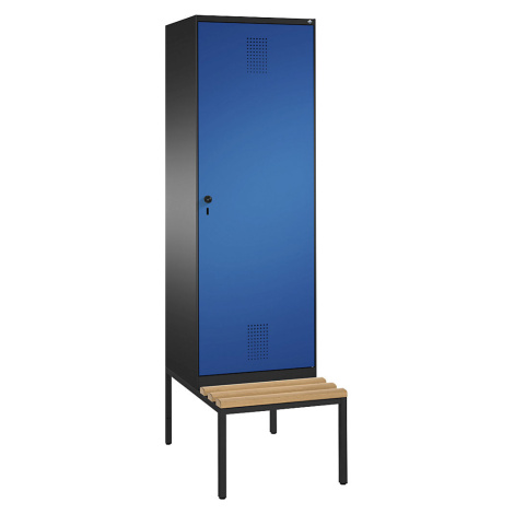 C+P Šatní skříň s lavicí EVOLO s dveřmi přes 2 oddíly, 2 oddíly, 1 dveře, šířka oddílu 300 mm, č
