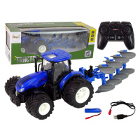 mamido Traktor na dálkové ovládání 1:24 s kovovým pluhem modrý RC