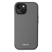 DKNY PU Leather Silver Metal Logo Magsafe Zadní Kryt pro iPhone 15 Grey