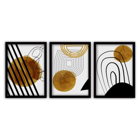 Sada 3 obrazů v černém rámu Vavien Artwork Abstract Lines, 35 x 45 cm