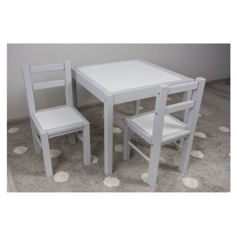 Drewex dřevěný dětský stůl a dvě židličky bílá/šedá
