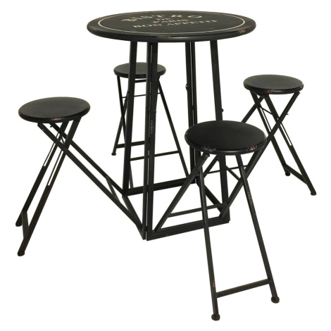 Estila Kulatý barový industriální stůl se čtyřmi židlemi Stanley v černém kovovém provedení se s