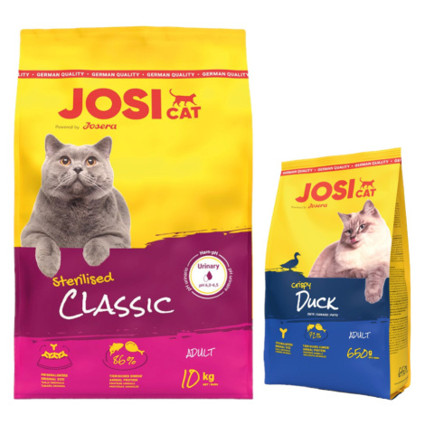 JosiCat 10 kg + JosiCat křupavá kachna 650 g zdarma - Sterilised Classic s lososem 10 kg + křupa