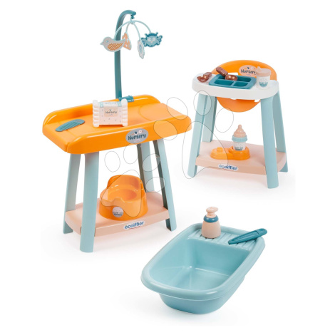Pečovatelská sada pro panenku Nursery 3v1 Écoiffier přebalovací stolek jídelní židle a vanička s Ecoiffier