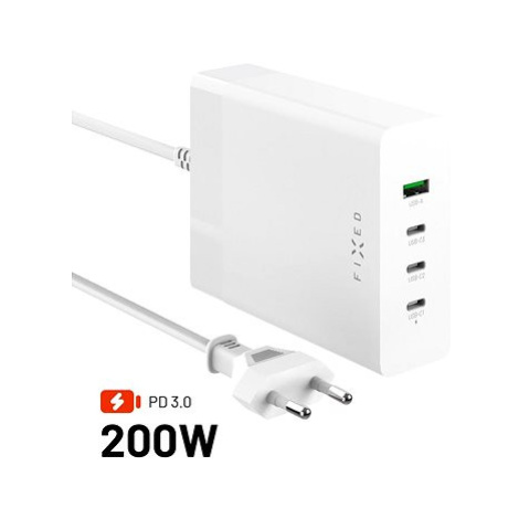 FIXED Charging Station s 3xUSB-C a USB výstupem podpora PD 3.0 200W bílá