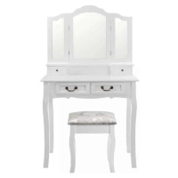 Tempo Kondela Toaletní stolek s taburetem REGINA NEW - bílá/stříbrná + kupón KONDELA10 na okamži