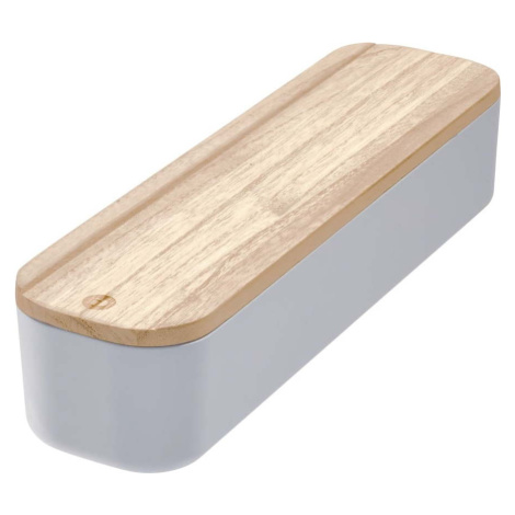 Šedý úložný box s víkem ze dřeva paulownia iDesign Eco, 9 x 36,5 cm