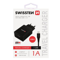 SWISSTEN SÍŤOVÝ ADAPTÉR SMART IC 1x USB 1A POWER + DATOVÝ KABEL USB / TYPE C 1,2 M, ČERNÁ